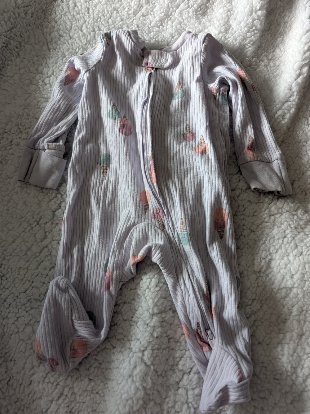 Carter's Lavender Ribbed Footed One-Piece with Pastel Ice Cream Print